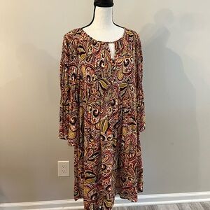 Emma & Michele Multicolor Paisley Long Sleeve Dress